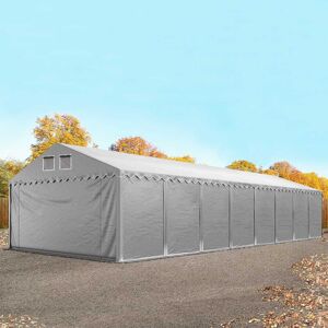 Toolport 5x16m 2.6m Sides Storage Tent / Shelter w. ground frame, PVC 800, grey with statics package (soft ground anchors) - (637636)