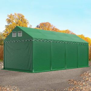 Toolport 4x8m 2.6m Sides Storage Tent / Shelter w. ground frame, PVC 800, dark green with statics package (concrete anchors) - (67634)