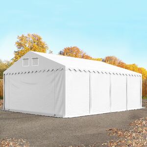 Toolport 6x8m 2.6m Sides Storage Tent / Shelter w. ground frame, PVC 1400 fire resistant, white with statics package (concrete anchors) - (67659)