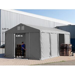 Toolport 5x8m 3.0m Sides Storage Tent / Shelter w. ground frame and sliding door, PVC 850, grey with statics package (soft ground anchors) - (93783)