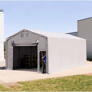 Toolport 5x8m - 3.0m Sides PVC Industrial Tent with pull-up gate, PVC 850, grey with statics package (soft ground anchors) - (93858)