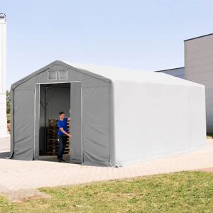 Toolport 5x8m - 3.0m Sides PVC Industrial Tent with sliding door, PVC 850, grey with statics package (soft ground anchors) - (93859)