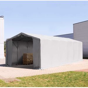 Toolport 5x12m - 3.0m Sides PVC Industrial Tent with zipper entrance, PVC 850, grey with statics package (soft ground anchors) - (93863)