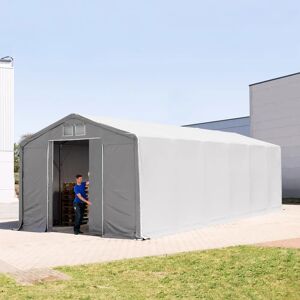 Toolport 5x12m - 3.0m Sides PVC Industrial Tent with sliding door, PVC 850, grey with statics package (soft ground anchors) - (93865)