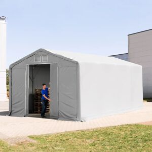 Toolport 6x8m - 3.0m Sides PVC Industrial Tent with sliding door, PVC 850, grey with statics package (soft ground anchors) - (93877)