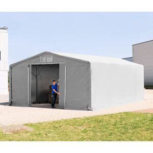 Toolport 8x8m - 3.0m Sides PVC Industrial Tent with sliding door, PVC 850, grey with statics package (soft ground anchors) - (93905)