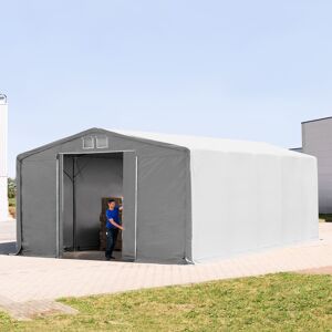 Toolport 8x10m - 3.6m Sides PVC Industrial Tent with sliding door, PVC 850, grey with statics package (soft ground anchors) - (93917)