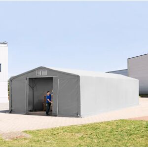 Toolport 8x12m - 3.0m Sides PVC Industrial Tent with sliding door, PVC 850, grey with statics package (soft ground anchors) - (93923)