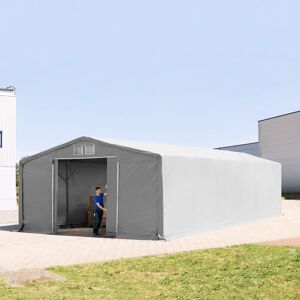Toolport 8x12m - 3.0m Sides Industrial Tent with sliding door, PRIMEtex 2300 fire resistant, grey with statics package (soft ground anchors) - (93983)