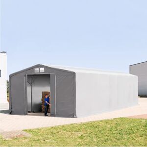 Toolport 8x16m - 4.0m Sides Industrial Tent with sliding door and skylights, PRIMEtex 2300 fire resistant, grey with statics package (soft ground anchors) - (94007)