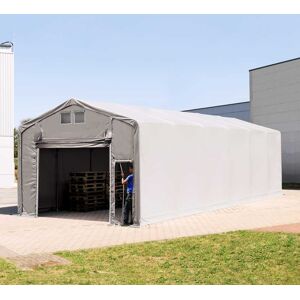 Toolport 5x12m - 3.0m Sides PVC Industrial Tent with pull-up gate, PVC 850, grey with statics package (concrete anchors) - (94098)