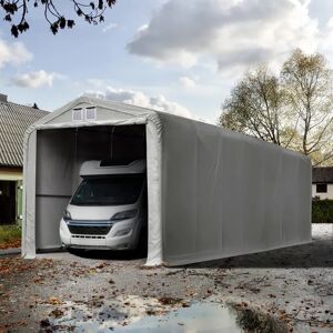 Toolport 4x16m 3.35m Sides Carport Tent / Portable Garage, 3.5x3.5m Drive Through, PVC 850, grey with statics package (concrete anchors) - (99404)