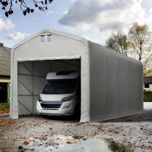 Toolport 5x20m 4m Sides Carport Tent / Portable Garage, 4.1x3.5m Drive Through, PRIMEtex 2300 fire resistant, grey with statics package (concrete anchors) - (99422)