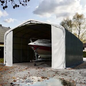 Toolport 6x36m 4m Sides Carport Tent / Portable Garage, 4.1x4m Drive Through, PRIMEtex 2300 fire resistant, grey with statics package (concrete anchors) - (99451)