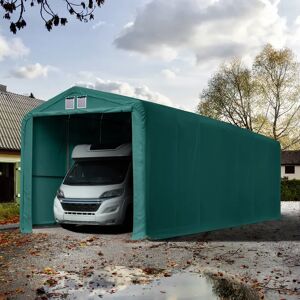 Toolport 4x24m 3.35m Sides Carport Tent / Portable Garage, 3.5x3.5m Drive Through, PVC 850, dark green with statics package (soft ground anchors) - (99524)