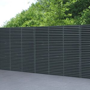 Forest Garden 6ft High Forest Contemporary Double-Sided Slatted Fence Panel - Anthracite Grey - Pressure Treated - Panels