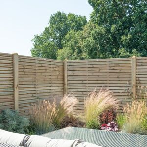 Forest Garden 5ft High Forest Contemporary Double-Sided Slatted Fence Panel - Pressure Treated - Panels