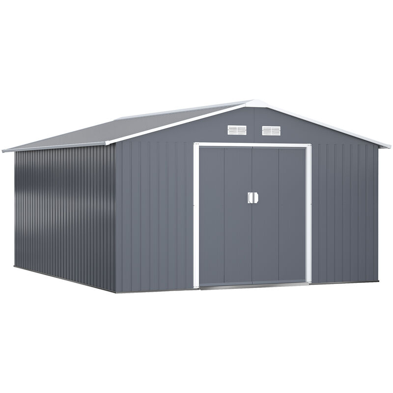 Outsunny - Outdoor Garden Storage Shed w/2 Doors Galvanised Metal Grey - Grey