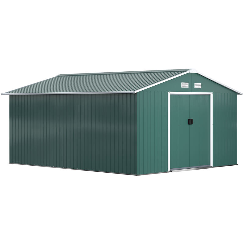 Outsunny - Outdoor Garden Storage Shed w/2 Doors Galvanised Metal Green - Green