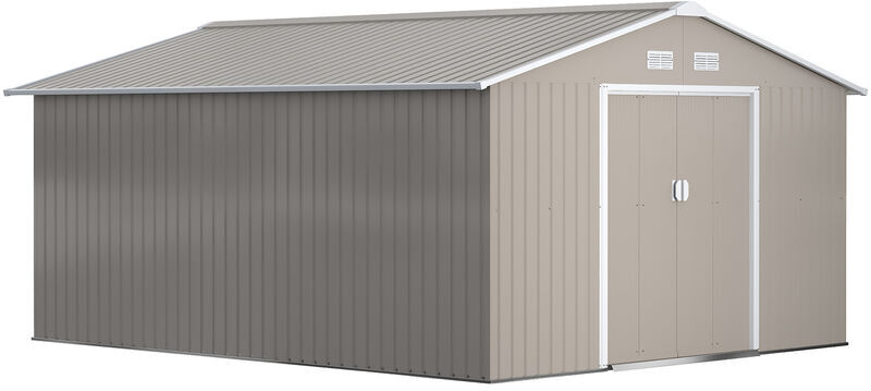 Outsunny - Outdoor Garden Storage Shed w/2 Doors Galvanised Metal Light Grey - Light Grey