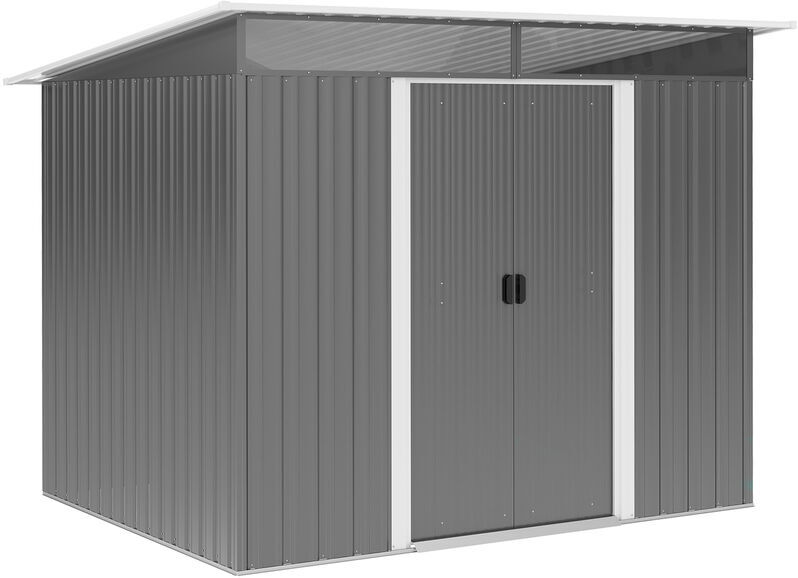 Outsunny - Garden Shed Outdoor Storage Tool Organizer w/ Double Sliding Door Grey - Grey