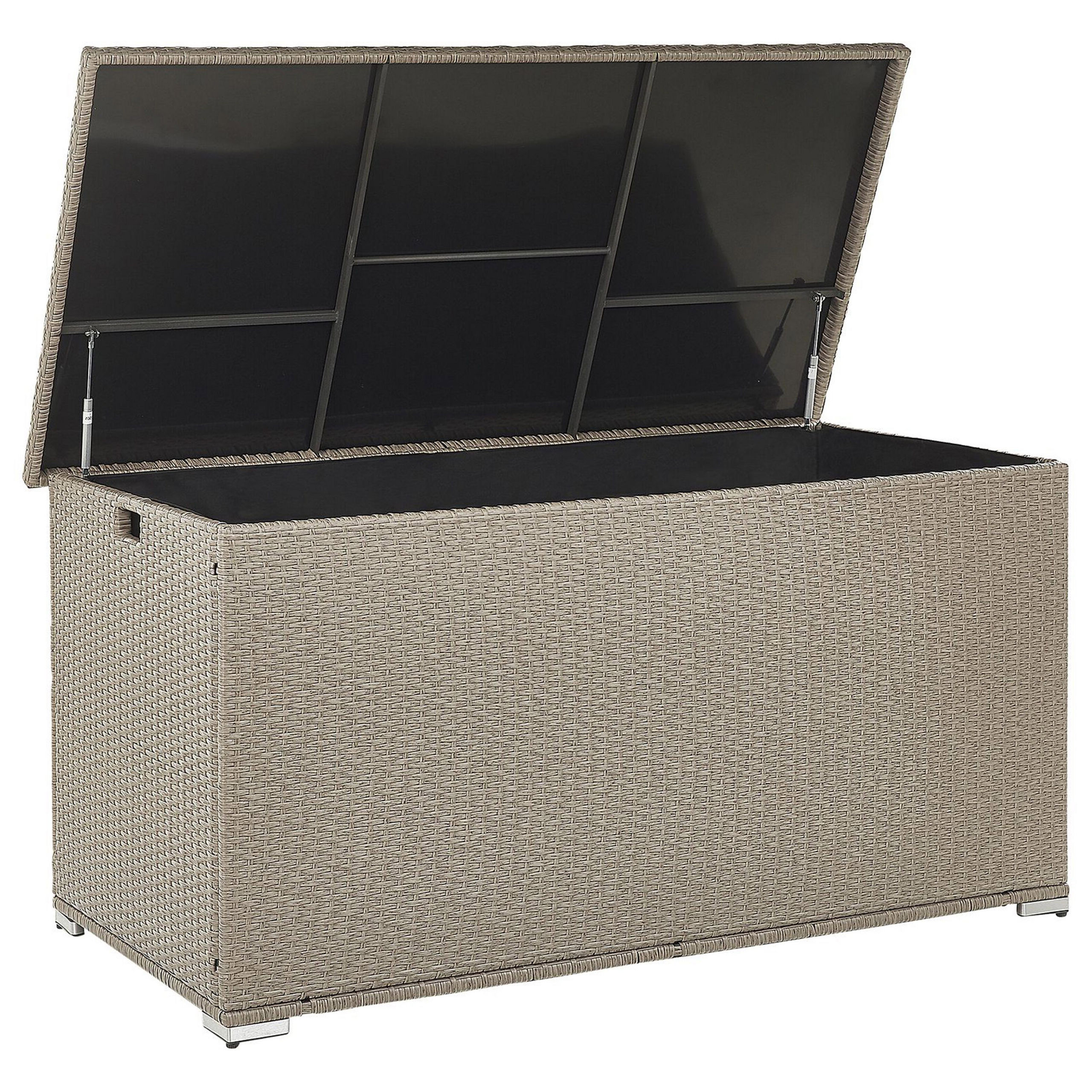 Beliani Outdoor Storage Box Beige Faux Rattan Garden Deck Cushion Chest 155 x 75 cm Material:PE Rattan Size:75x80x155