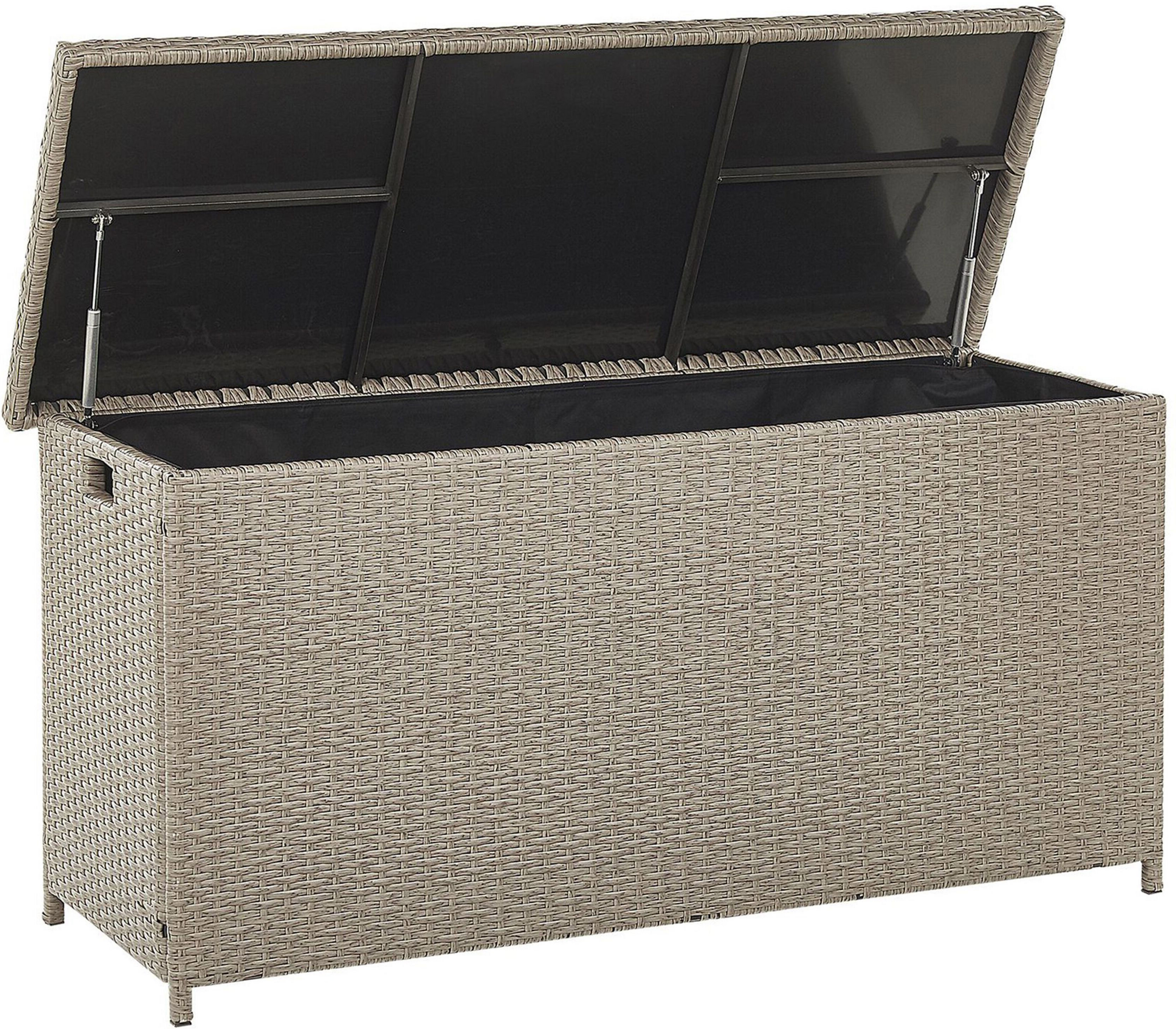 Beliani Outdoor Storage Box Beige Faux Rattan Garden Deck Cushion Chest 126 x 46 cm Material:PE Rattan Size:46x63x126