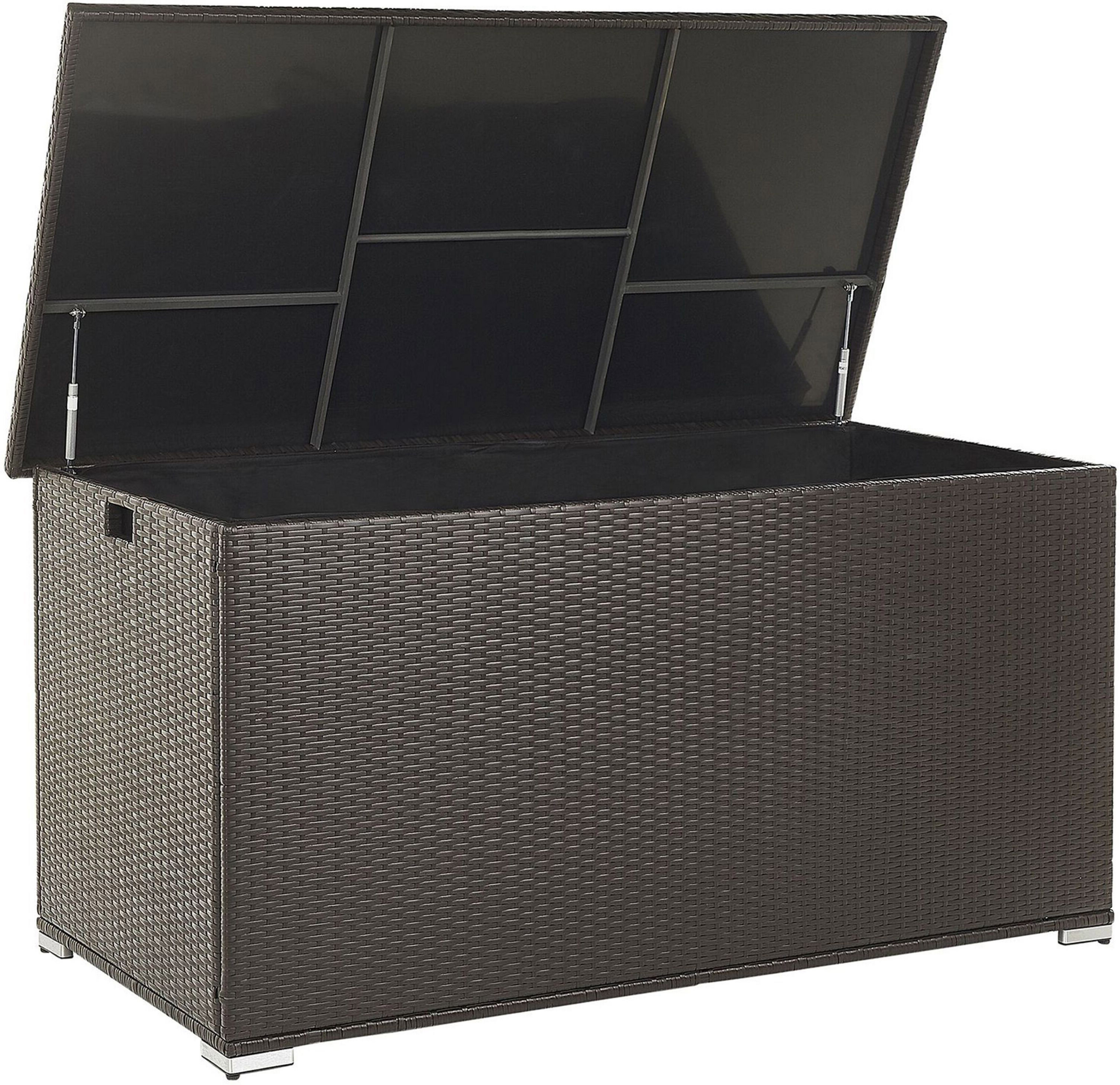 Beliani Outdoor Storage Box Brown Faux Rattan Garden Deck Cushion Chest 155 x 75 cm Material:PE Rattan Size:75x80x155