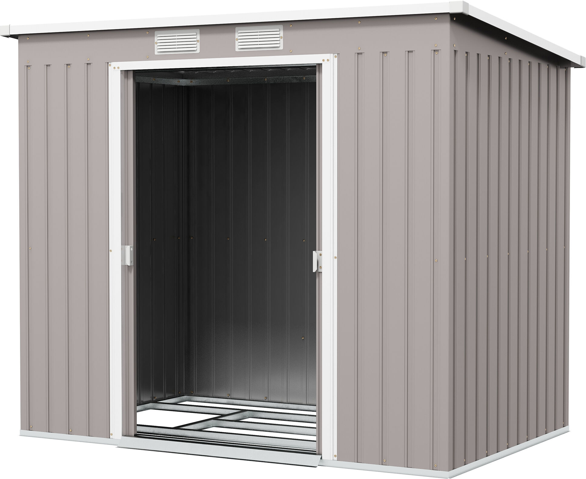 Outsunny Outdoor Garden Metal Equipment Tool Storage Shed w/ Foundation, Double Door, Vents and Sloped Roof, Grey