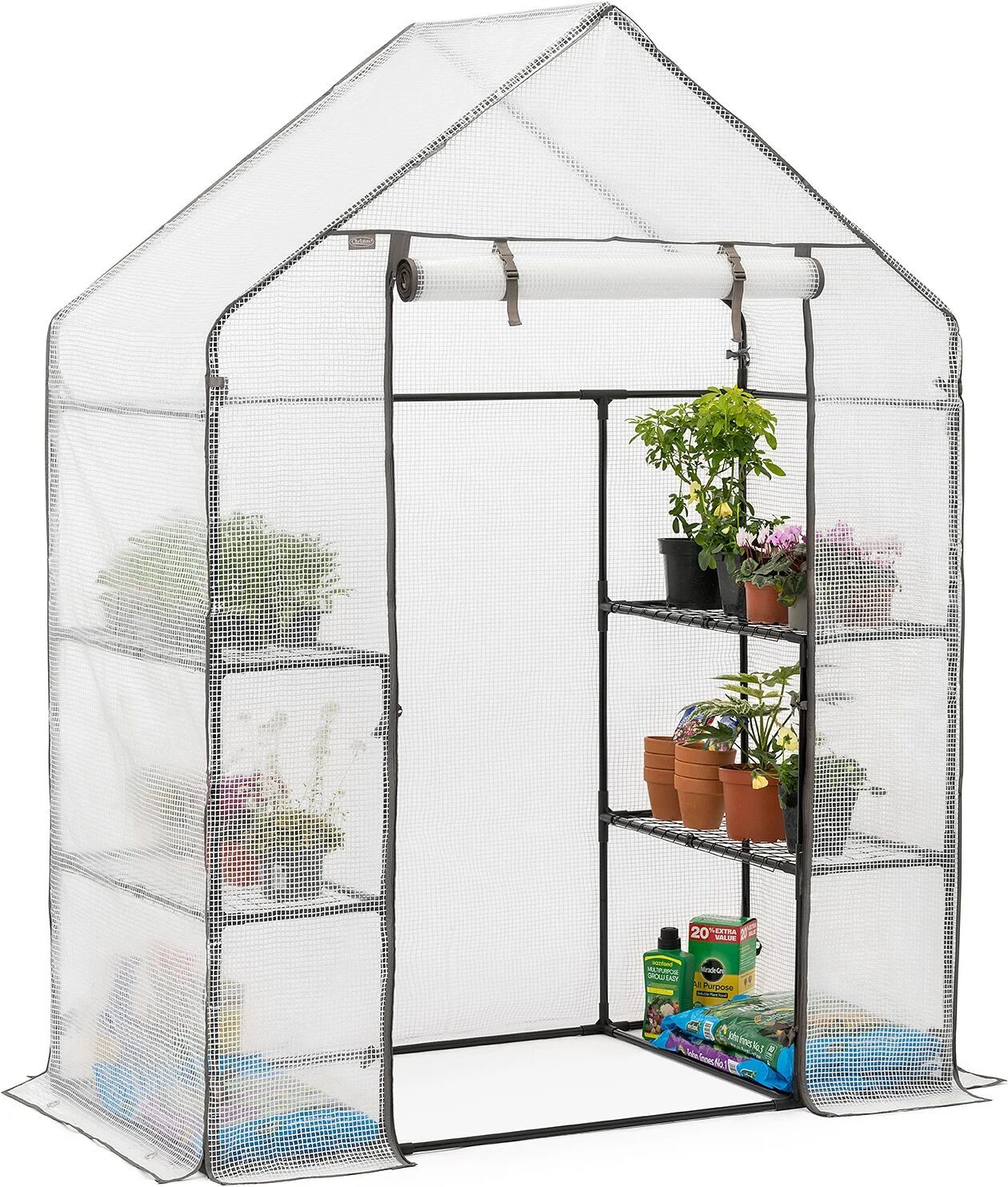 Christow Walk In Greenhouse With Reinforced Cover (6ft4 x 4ft7 x 2ft4) - Clear