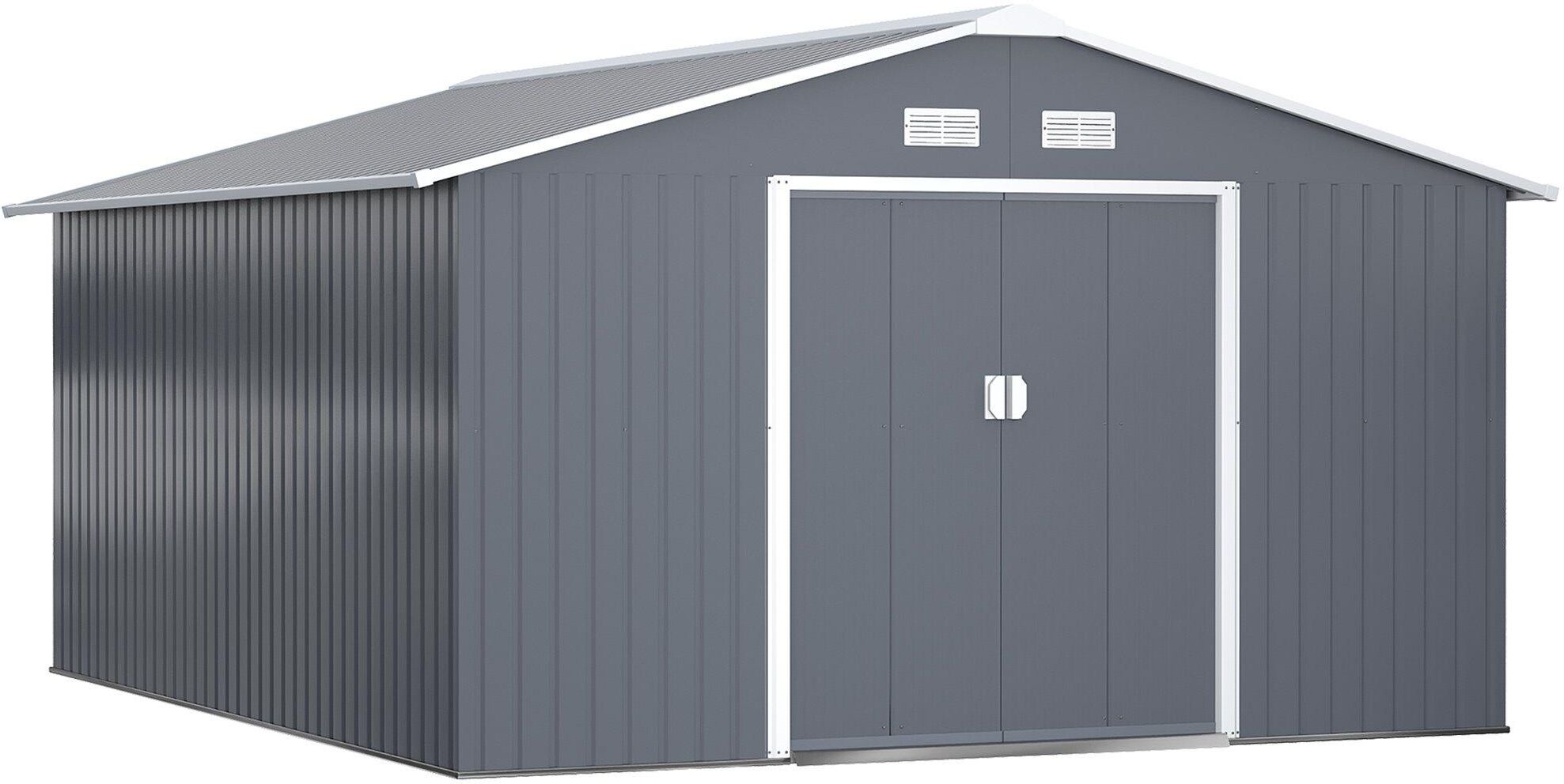 Outsunny 13 X 11ft Outdoor Garden Storage Shed w/2 Doors Galvanised Metal