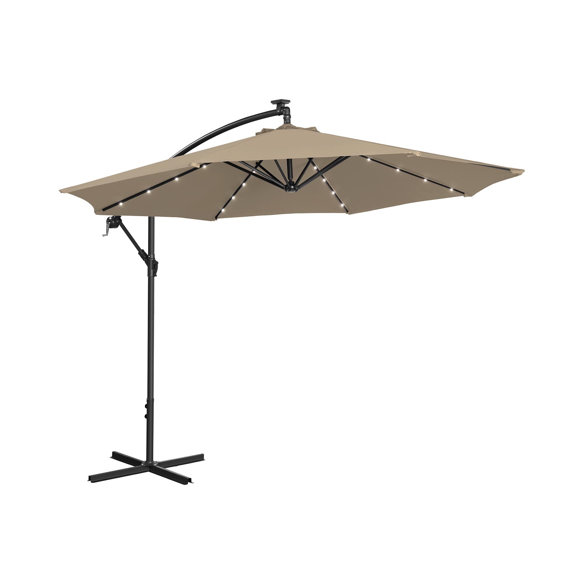 Uniprodo Factory second Hanging Parasol with Lights - taupe - round - Ø 300 cm - tiltable UNI_UMBRELLA_R300TAL