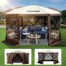VEVOR Camping Gazebo Screen Tent, 12*12ft, 6 Sided Pop-up Canopy Shelter Tent with Mesh Windows, Portable Carry Bag, Stakes, Large Shade Tents for Outdoor Camping, Lawn and Backyard, Brown/Beige