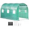 VEVOR Walk-in Tunnel Greenhouse, 12 x 7 x 7 ft Portable Plant Hot House w/ Galvanized Steel Hoops, 1 Top Beam, Diagonal Poles, Zippered Door & 6 Roll-up Windows, Green