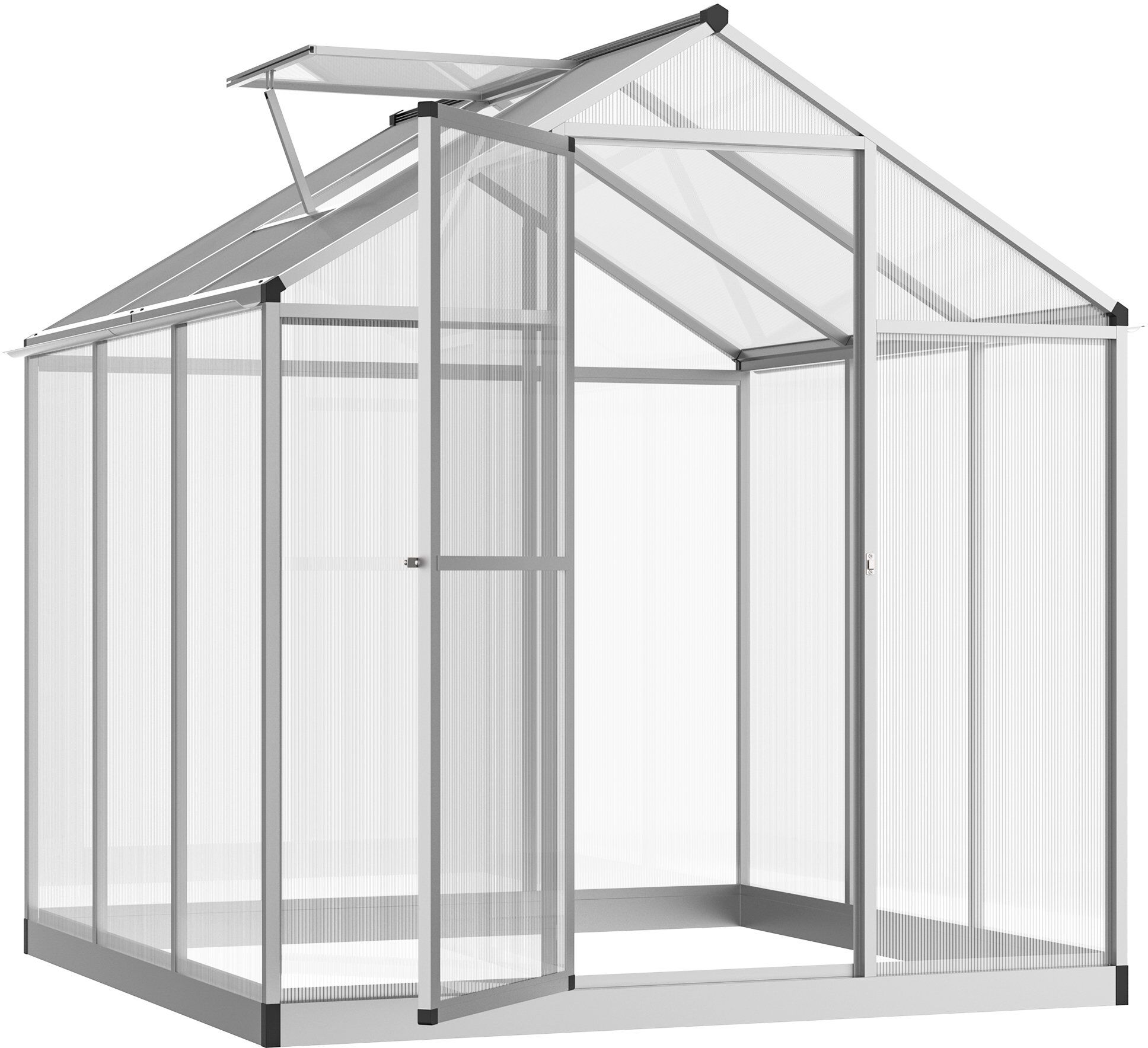 Outsunny Greenhouse Portable Walk-In Greenhouse with Roof Vent and Rain Gutter for Plants, Herbs and Vegetables - 6' L x 6' W x 6.4' H