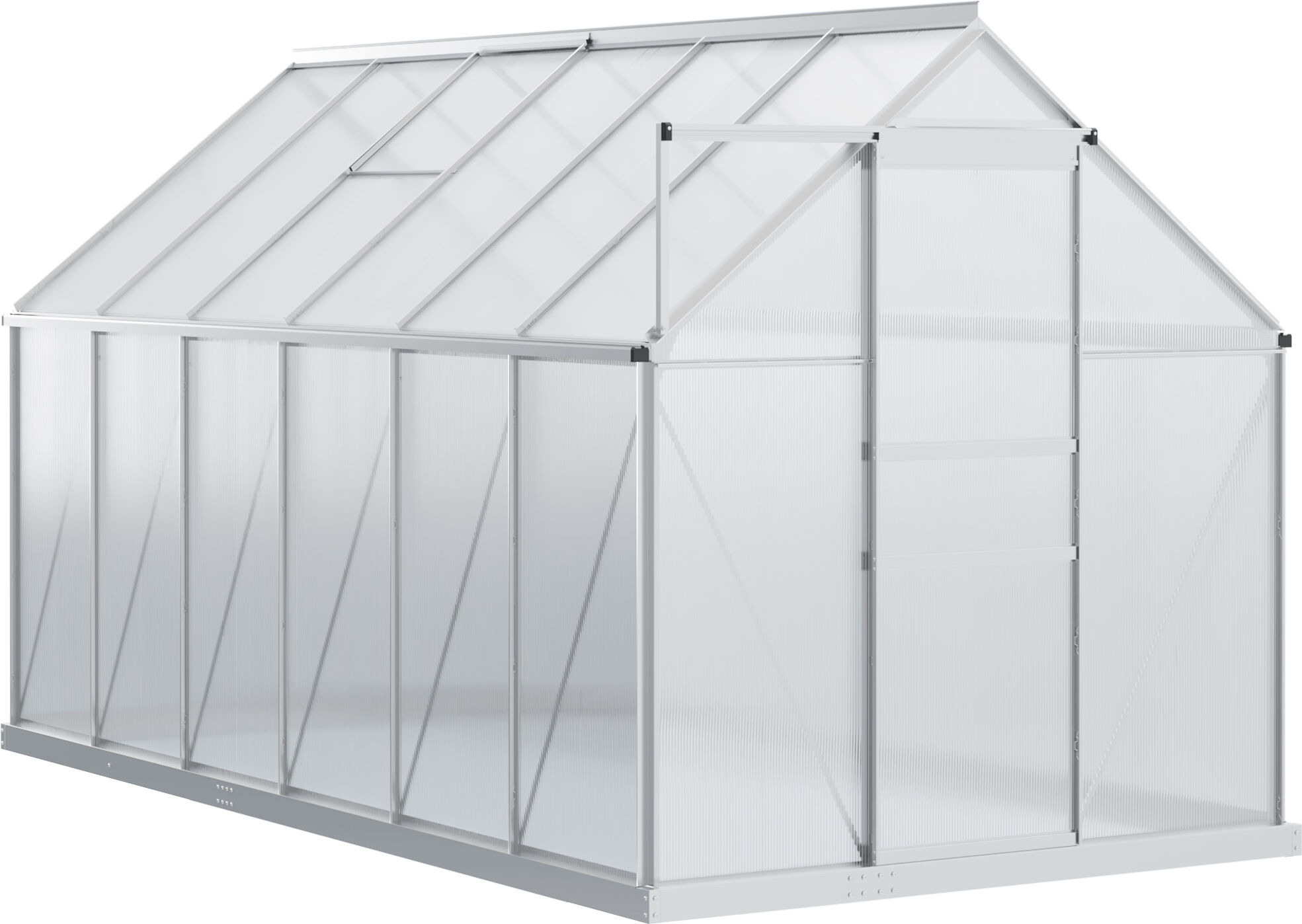 Outsunny 12' x 6' Aluminum Greenhouse, Polycarbonate Walk-in Garden Greenhouse Kit with Adjustable Roof Vent, Rain Gutter and Sliding Door, Silver