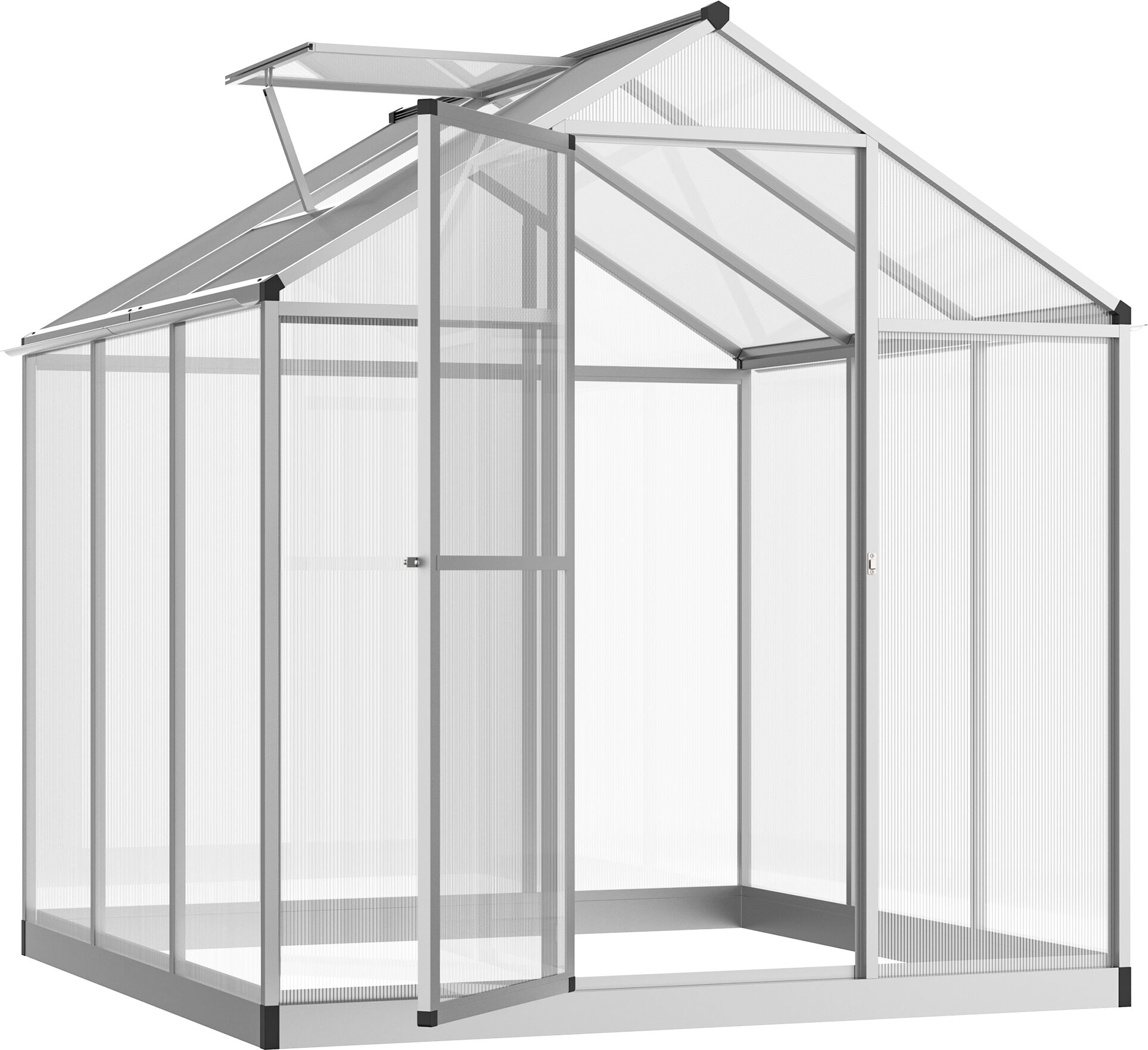 Outsunny 6' L x 6' W Walk-In Polycarbonate Greenhouse with Roof Vent for Ventilation & Rain Gutter, Hobby Greenhouse for Winter, Clear