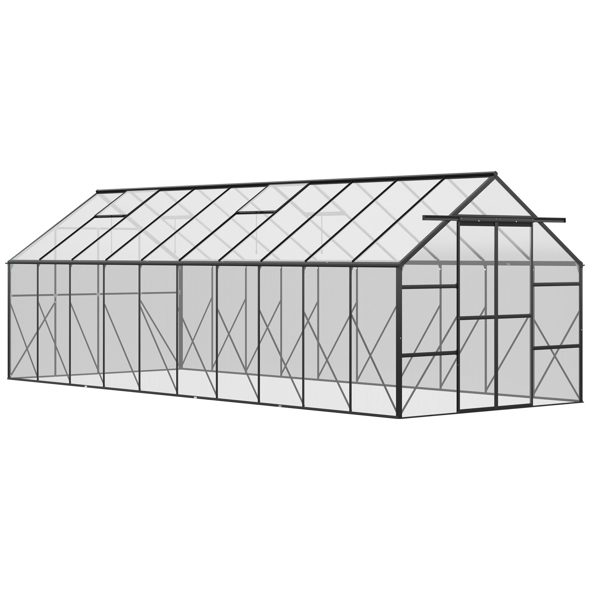 Outsunny 20' x 8' Aluminum Greenhouse Polycarbonate Walk-in Garden Greenhouse with Adjustable Roof Vent, Rain Gutter & Sliding Door for Winter, Clear