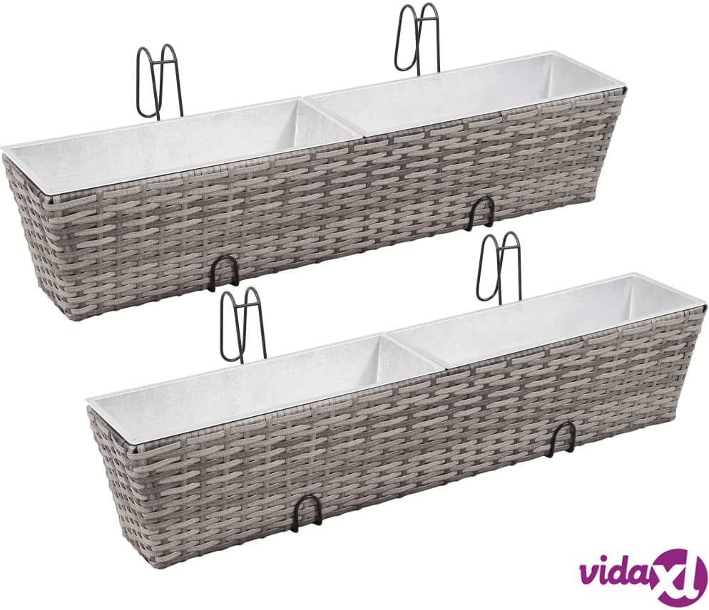 vidaXL Balcony Raised Beds 2 pcs 80 cm Grey Poly Rattan