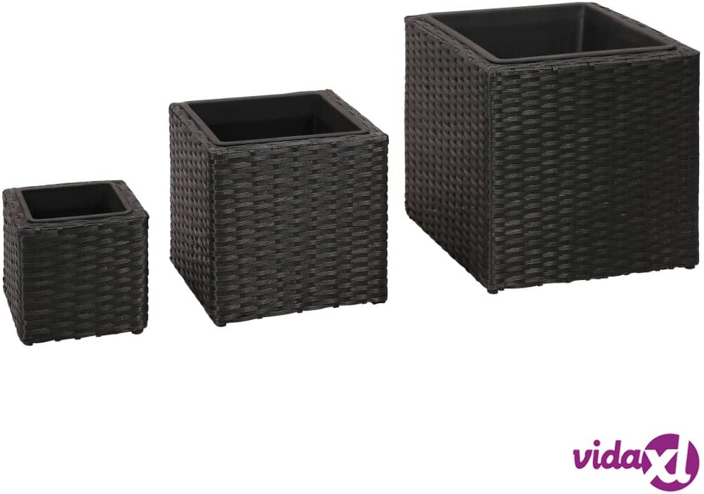 vidaXL Garden Square Rattan Raised Bed Set 3 pcs Black