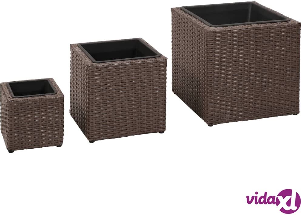 vidaXL Garden Square Raised Bed Set 3 Pieces Rattan Brown