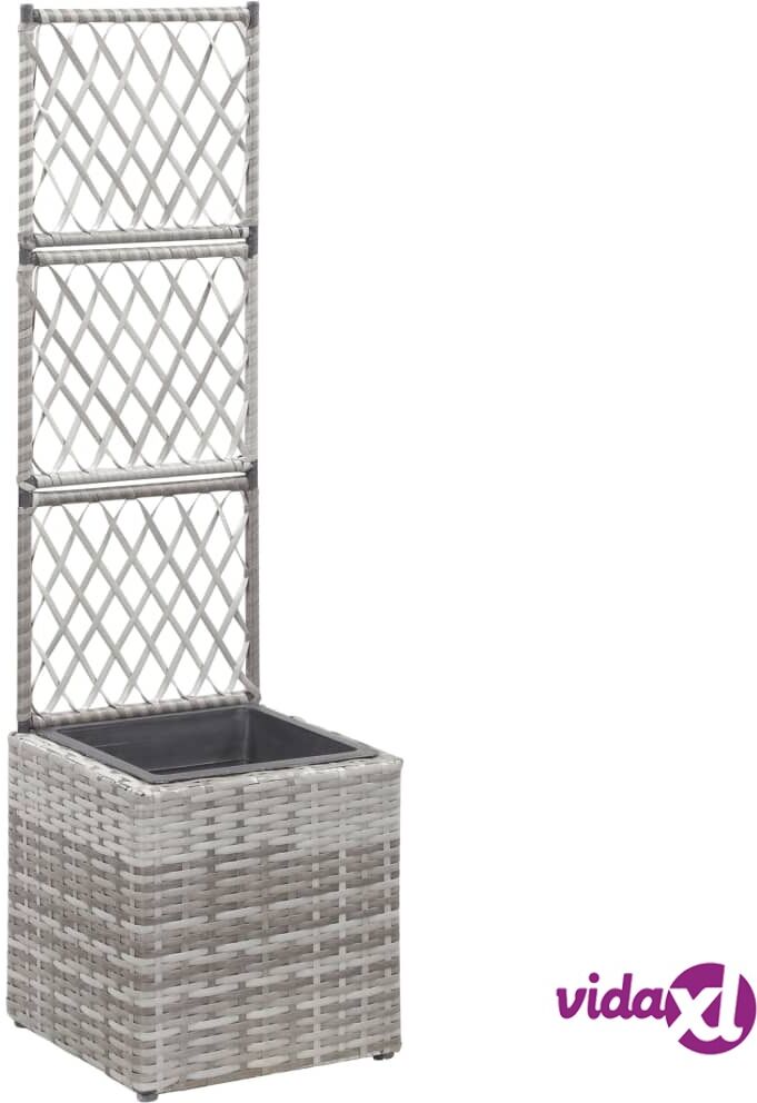 vidaXL Trellis Raised Bed with 1 Pot 30x30x107 cm Poly Rattan Grey