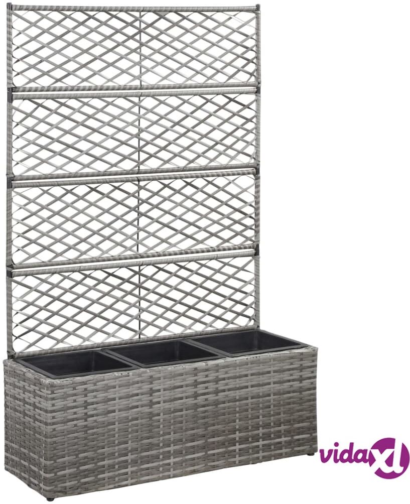 vidaXL Trellis Raised Bed with 3 Pots 83x30x130 cm Poly Rattan Grey