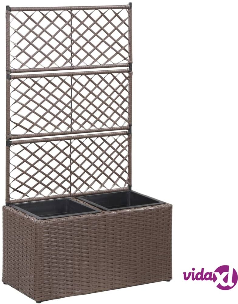 vidaXL Trellis Raised Bed with 2 Pots 58x30x107 cm Poly Rattan Brown