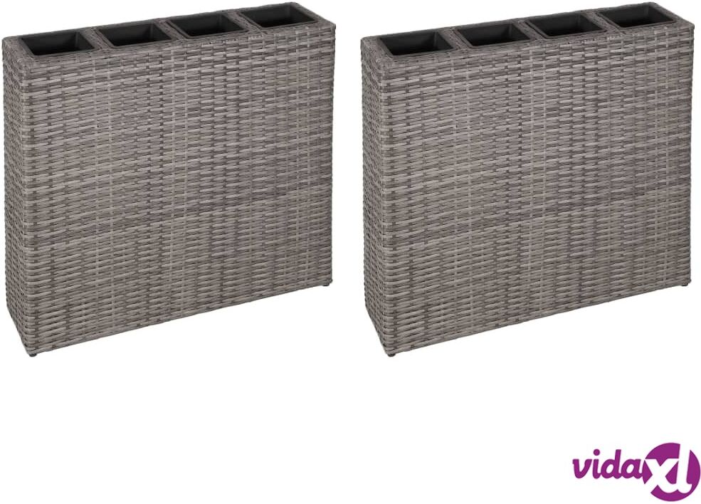 vidaXL Garden Raised Bed with 4 Pots 2 pcs Poly Rattan Grey