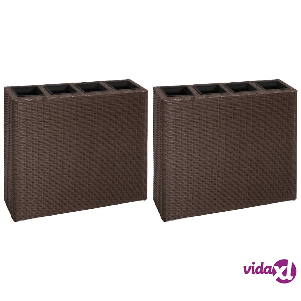 vidaXL Garden Raised Bed with 4 Pots 2 pcs Poly Rattan Brown