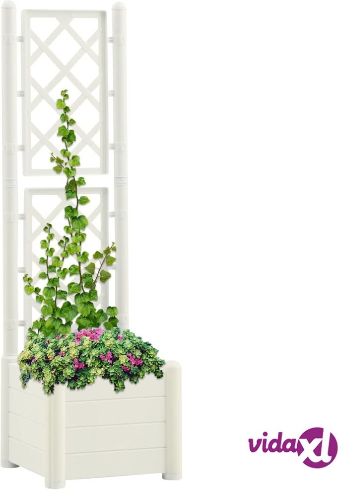 vidaXL Garden Planter with Trellis 43x43x142 cm PP White