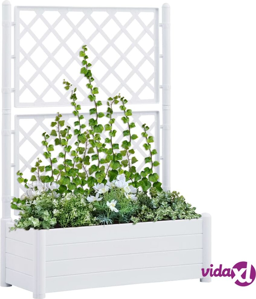 vidaXL Garden Planter with Trellis 100x43x142 cm PP White