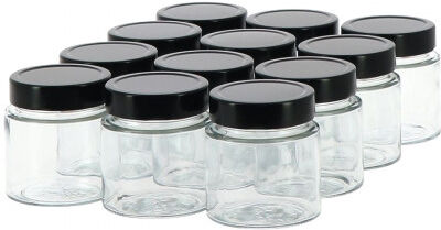 Apiculture.net - Matériel apicole français 12 pots verre 400g Modernes avec couvercles - Noir80 mm