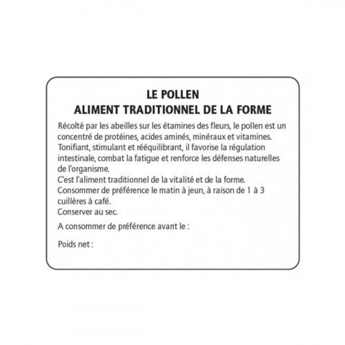 Apiculture.net - Matériel apicole français 1000 contre-étiquettes sur le pollen